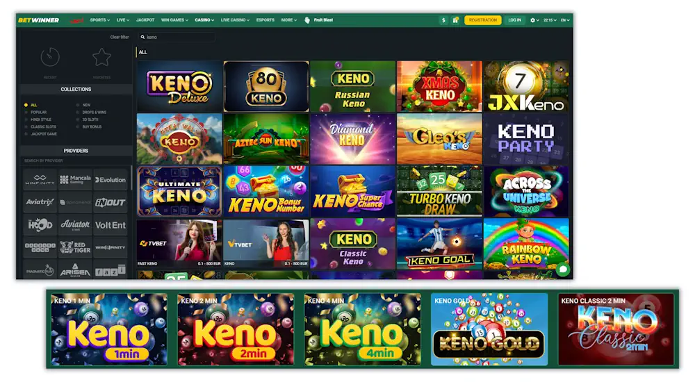 Betwinner Keno Games Screenshot